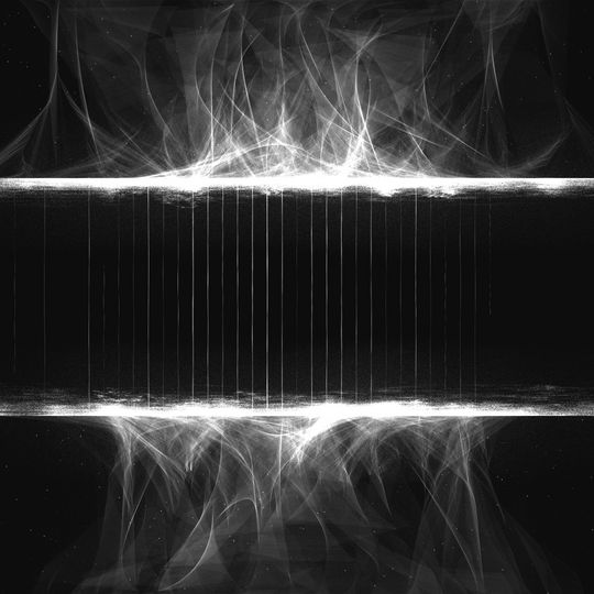 Streams of particles flow inwards from top and bottom, hitting invisible boundaries before they reach the center. Between the boundaries lies a chasm containing evenly-spaced vertical bridges, across which only selected particles can travel.